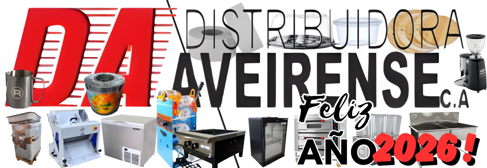 **¡Feliz Año Nuevo 2026 les desea Distribuidora Aveirense!** Arranca el nuevo año equipando tu negocio con la mejor maquinaria y accesoriosl. Descubre la calidad que necesitas para este 2026. Expertos en venta y distribución de equipos para panadería y restaurantes.